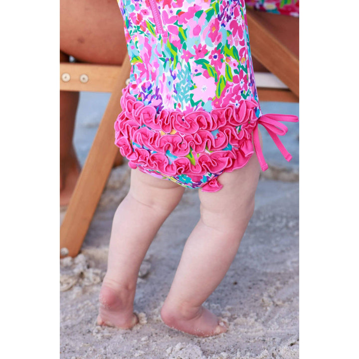Long Sleeve Rash Guard With Ruffle Bottom | Petal Splash