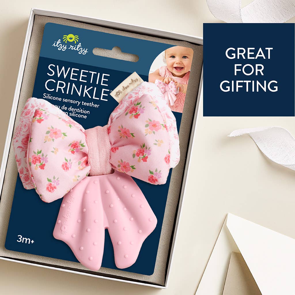 Itzy Ritzy Bow Sweetie Crinkle™ - 2-in-1 Silicone Teether & Plush Activity Toy