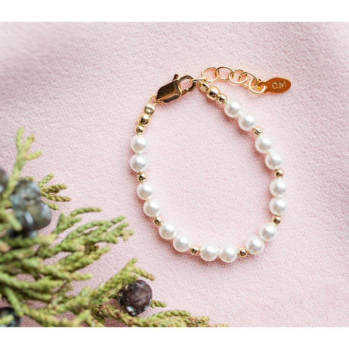 Girls 14K Gold-Plated Pearl Baby Bracelet Children&