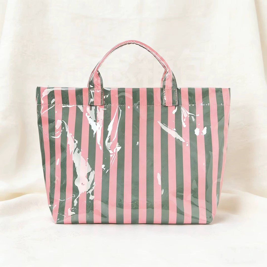 Preppy Pool Tote Bag Striped Vinyl Beach Tote