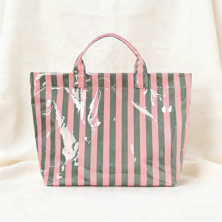 Preppy Pool Tote Bag Striped Vinyl Beach Tote