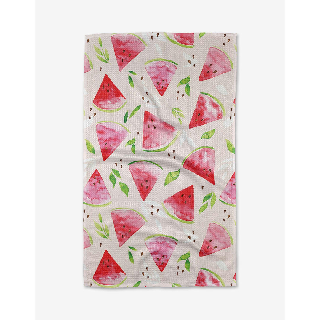Geometry Watermelon Slice kitchen tea towel with watercolor watermelon print