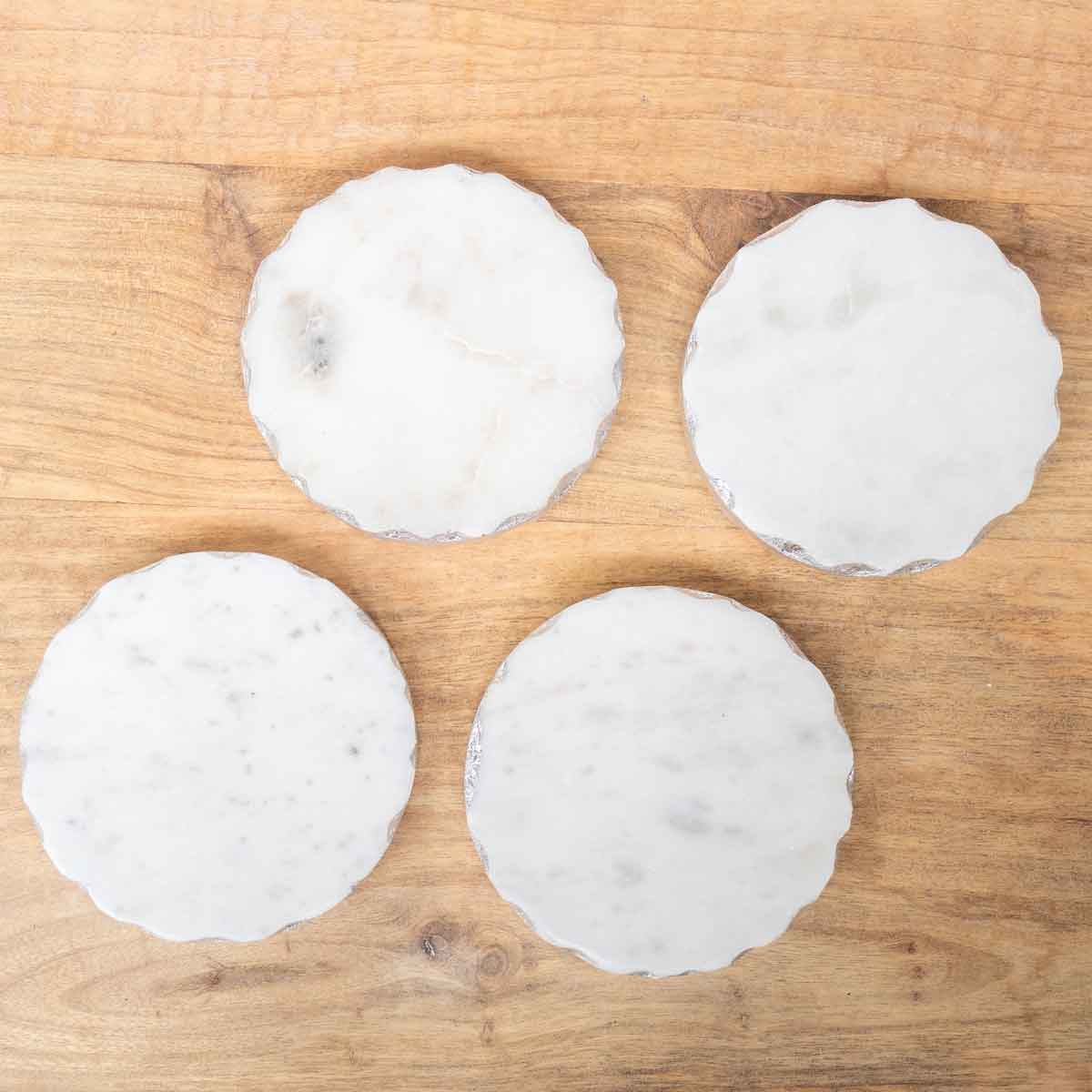 Ferrara Round Marble Coasters White/Silver 4x4 Set of 4