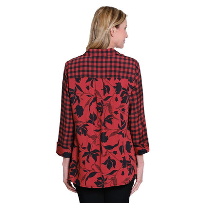 Turn-Up Cuff 3/4 Sleeve Button Front Shirt