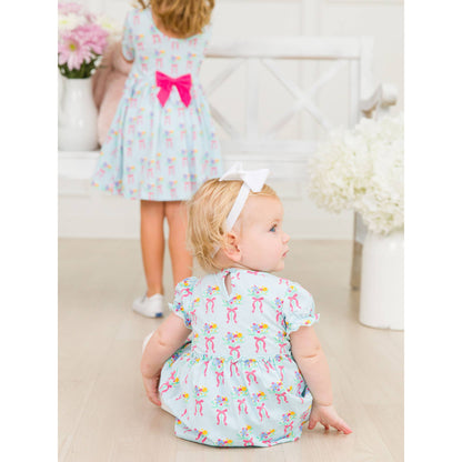 Baby Girls Bows and Bouquets Knit Puff Sleeve Skirted Romper