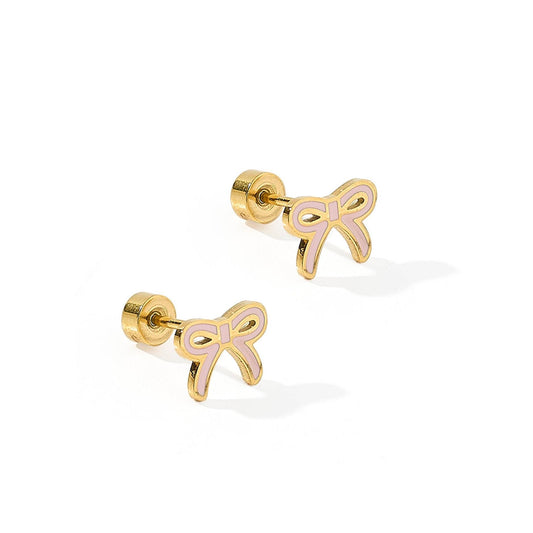 Screwback Stud Earrings - Sadie Bow Light Pink