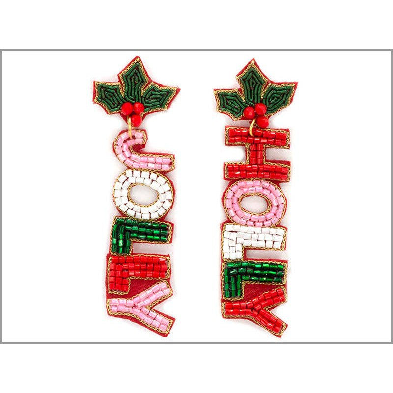 Holly Jolly Christmas Beaded 2.5" Earrings