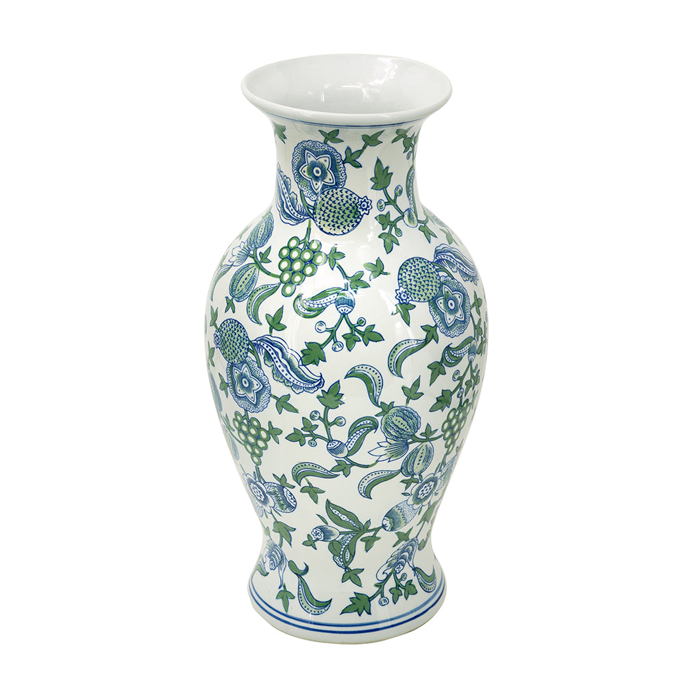 Decorative Porcelain Vase with Blue, Green &amp; White Cherry Blossom Pattern