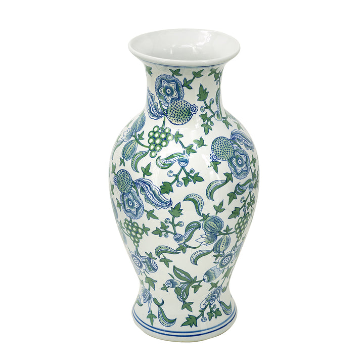 Decorative Porcelain Vase with Blue, Green &amp; White Cherry Blossom Pattern