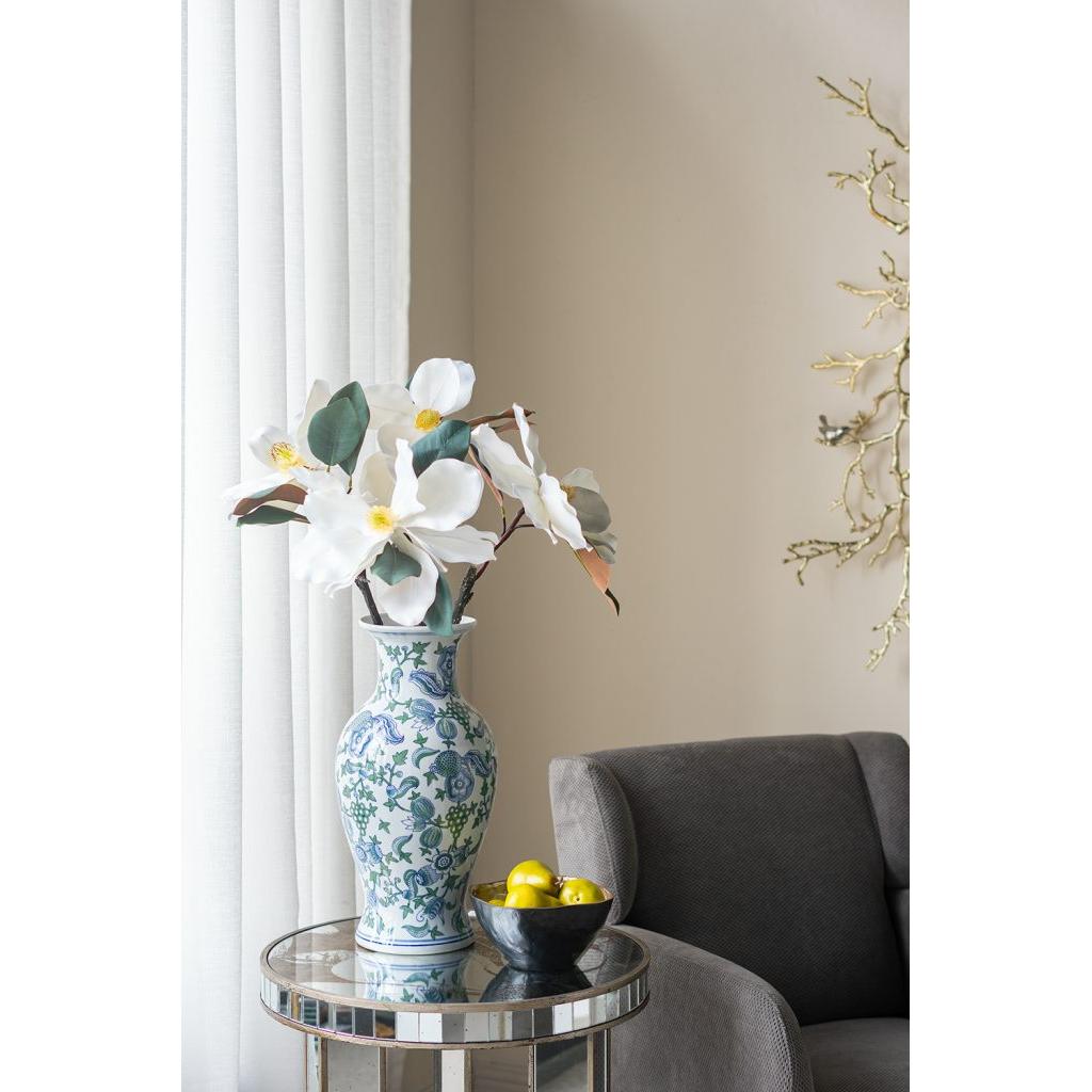Decorative Porcelain Vase with Blue, Green &amp; White Cherry Blossom Pattern