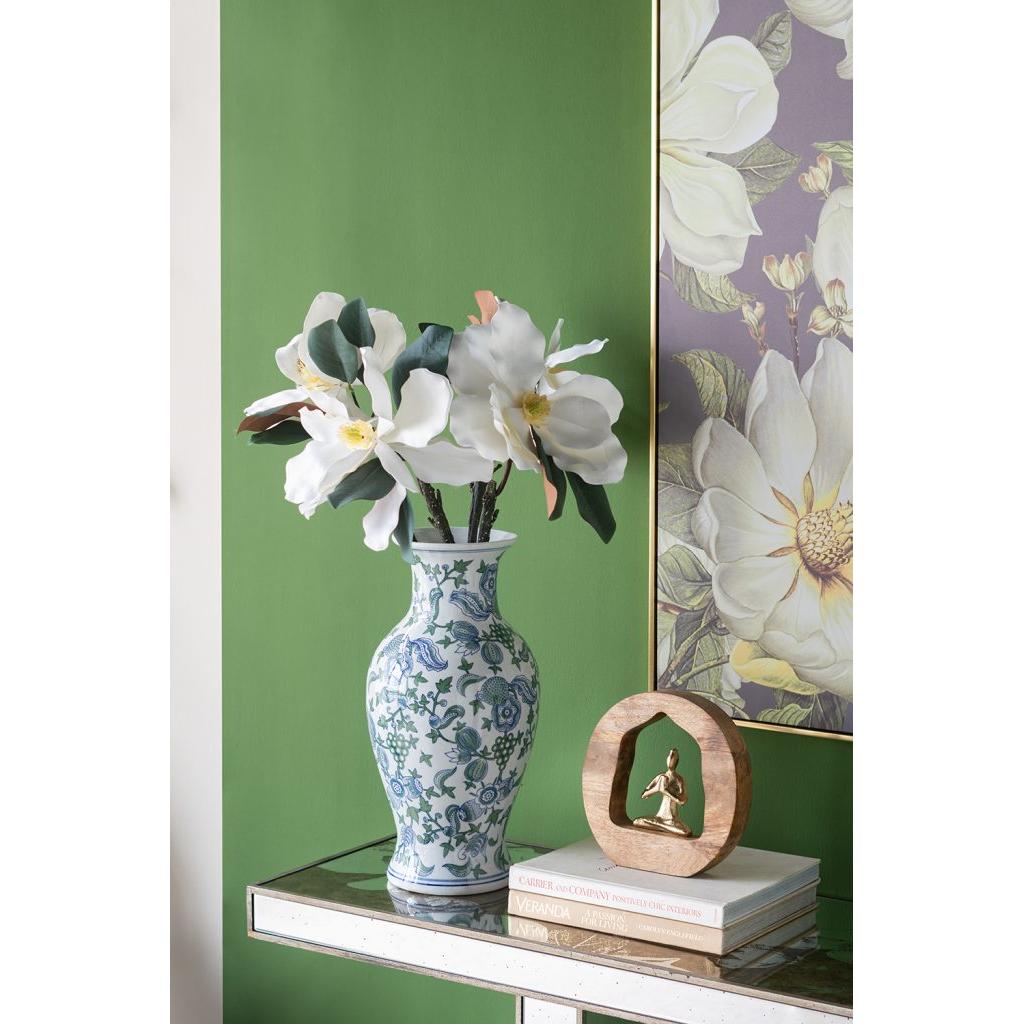 Decorative Porcelain Vase with Blue, Green &amp; White Cherry Blossom Pattern