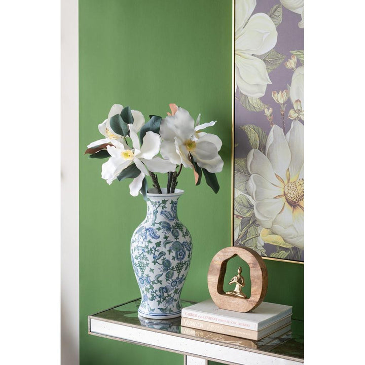 Decorative Porcelain Vase with Blue, Green &amp; White Cherry Blossom Pattern