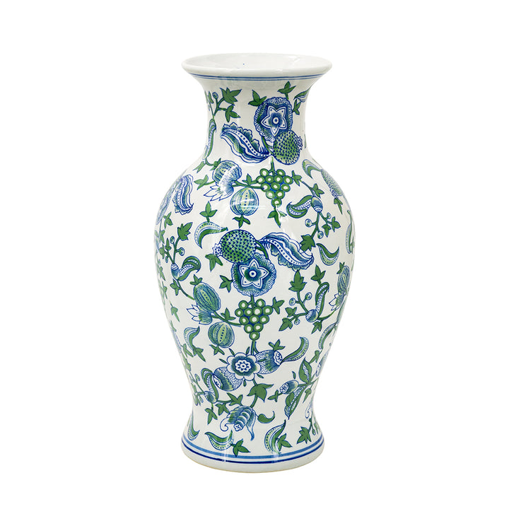 Decorative Porcelain Vase with Blue, Green &amp; White Cherry Blossom Pattern