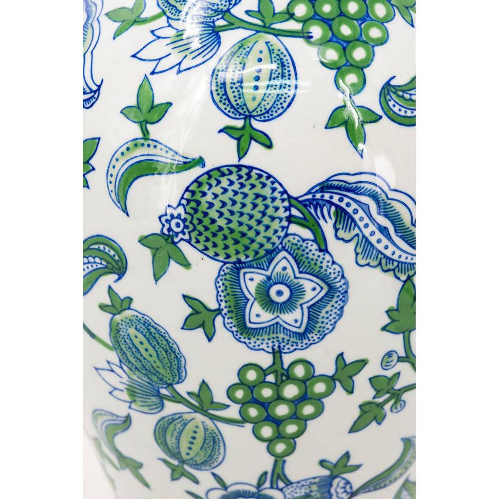 Decorative Porcelain Vase with Blue, Green &amp; White Cherry Blossom Pattern