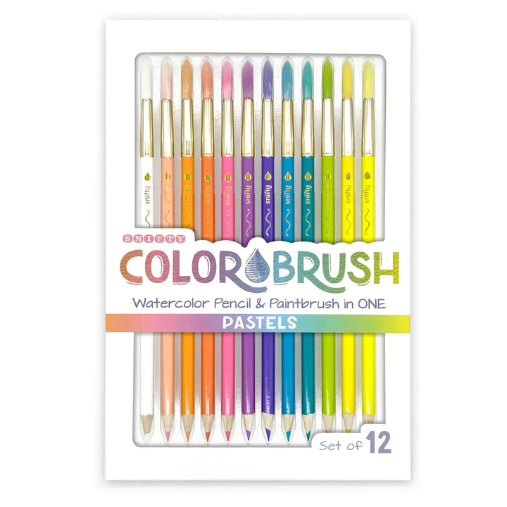 Snifty Pastel Colorbrush kit featuring 12 double-ended pastel watercolor pencils in a clear case.