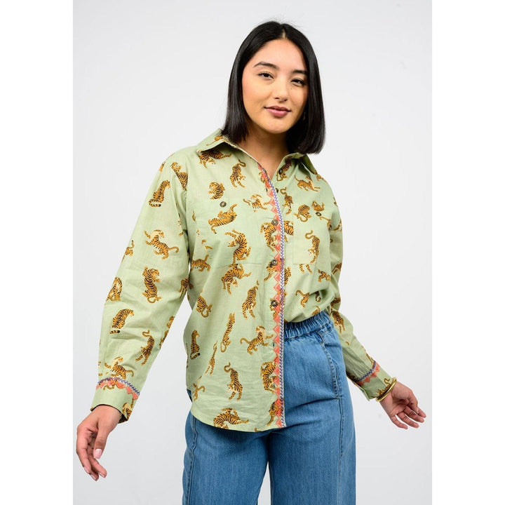 Tiger Embroidered Camp Shirt