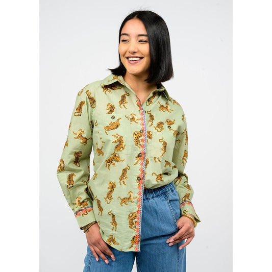 Tiger Embroidered Camp Shirt