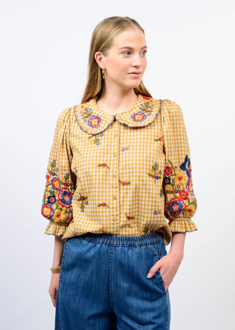 Ivy Jane Check Garden Top Gold styled