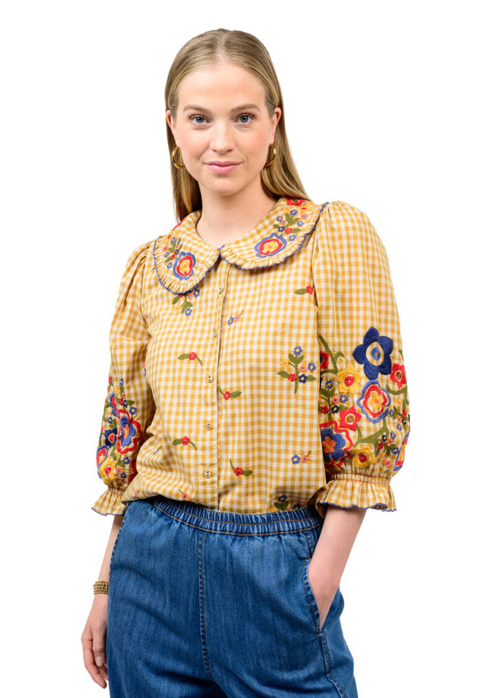 Ivy Jane Check Garden Top Gold front