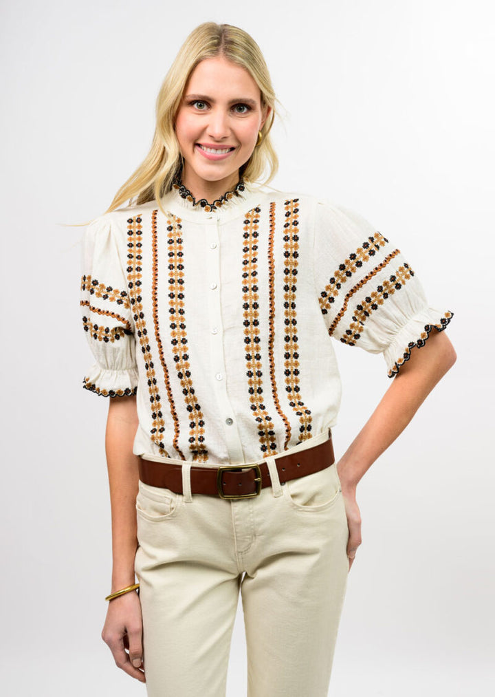 Ivy Jane Rows of Embroidery Top Ivory front
