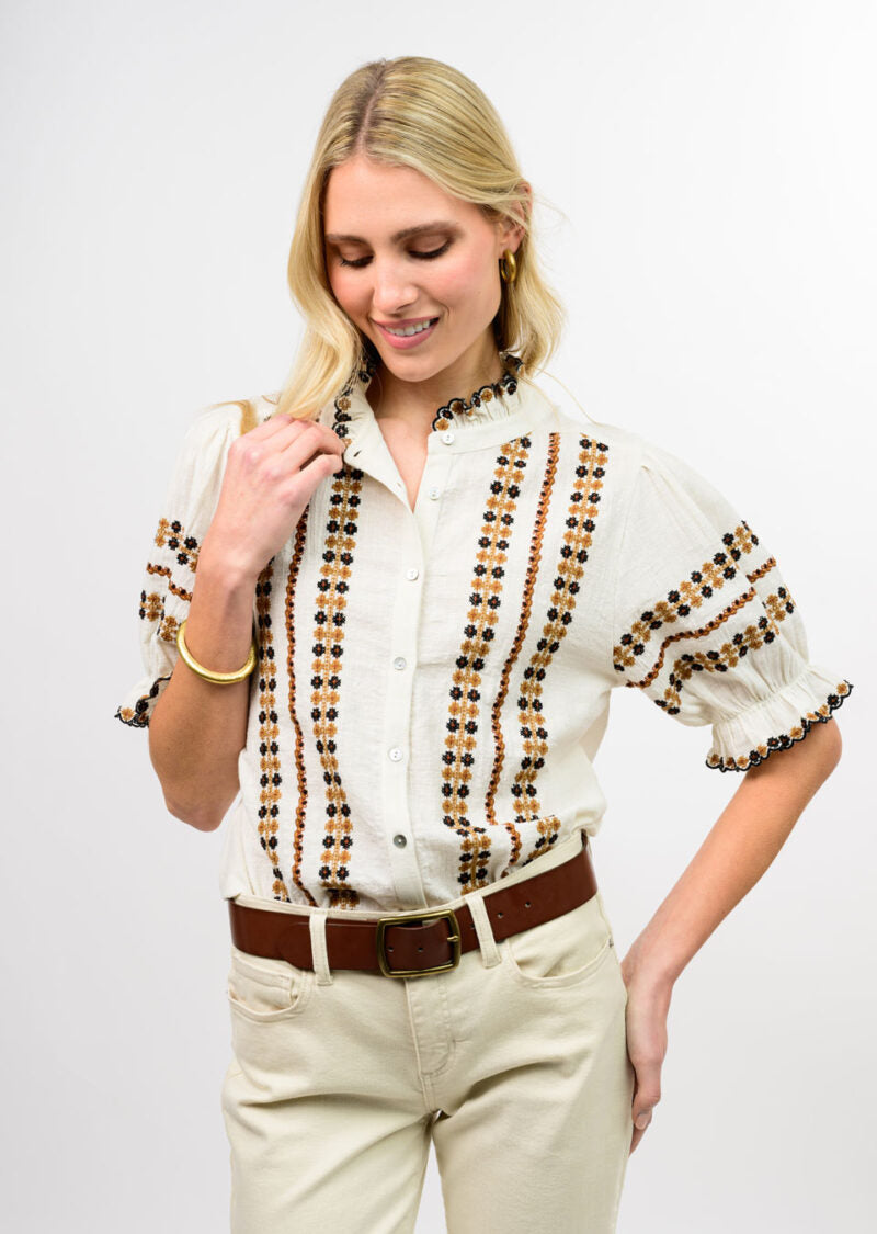 Ivy Jane Rows of Embroidery Top Ivory styled
