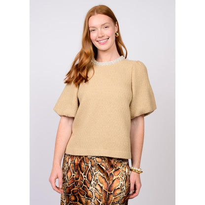 Ivy Jane Pearl Trim Puff Sleeve Blouse – Camel