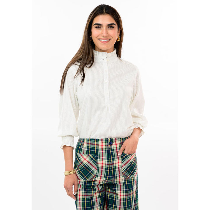 Ivory metallic stripe long sleeve top from Ivy Jane, shop Bella Gifts from the Heart in Crockett TX