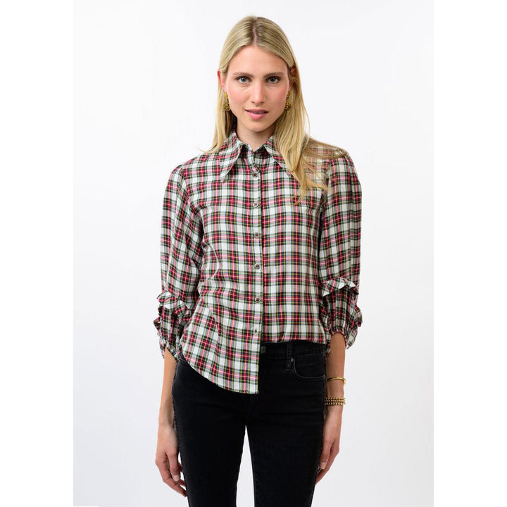Ivy Jane ivory plaid balloon sleeve top, boutique women&