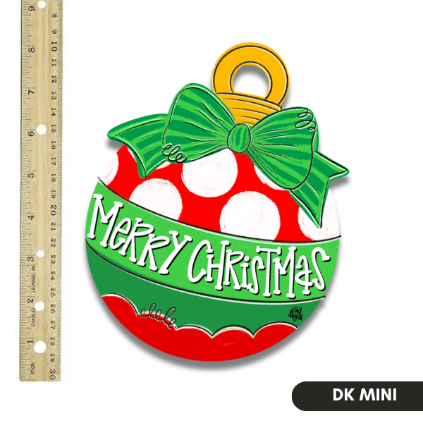 DK Designs Georgia red polka dot Christmas ornament mini door hanger sign with green bow and Merry Christmas banner