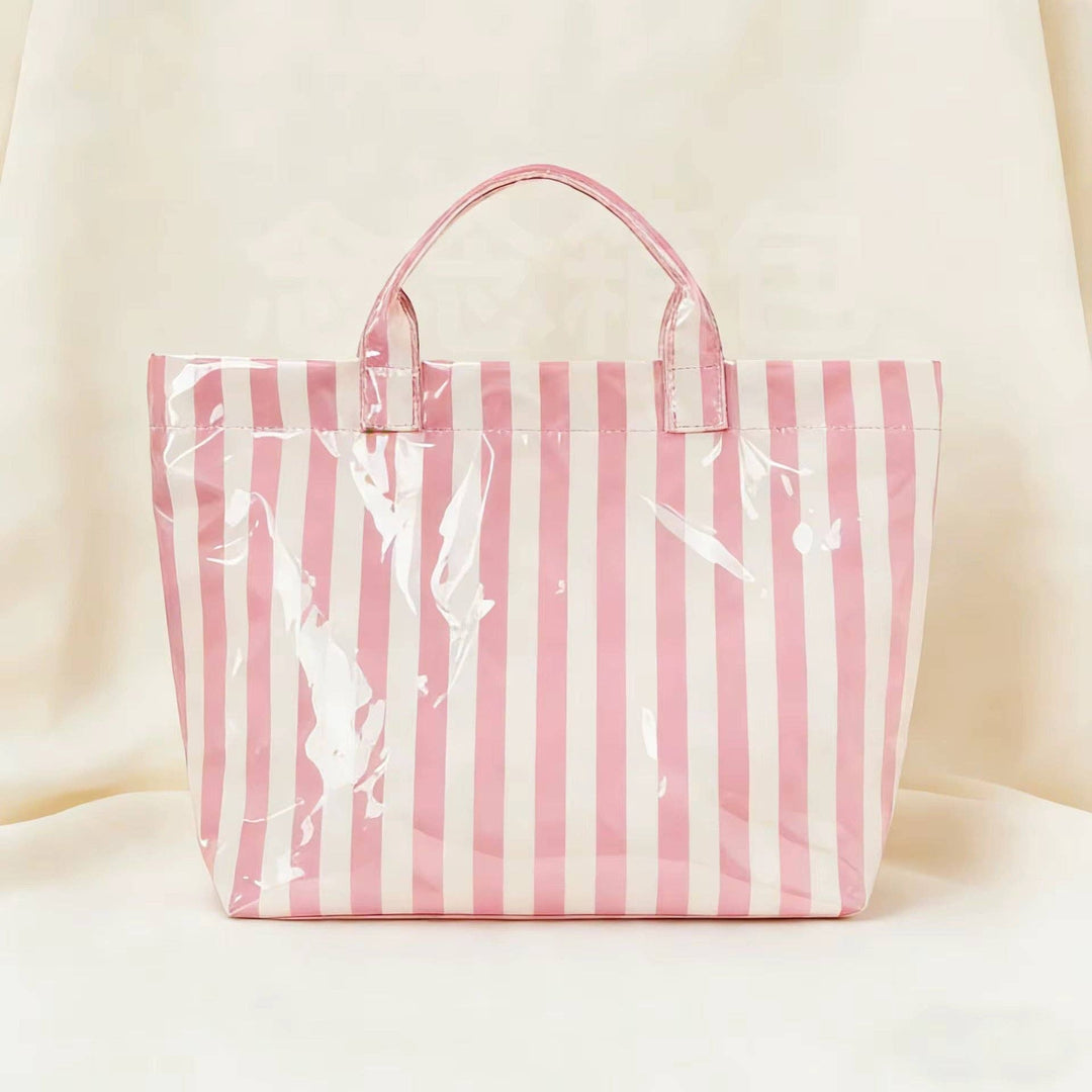 Preppy Pool Tote Bag Striped Vinyl Beach Tote