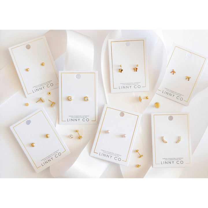 Screwback Stud Earrings - Abigail Sparkle Gold