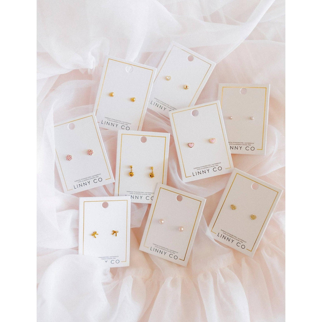 Screwback Stud Earrings - Nora Heart Pink