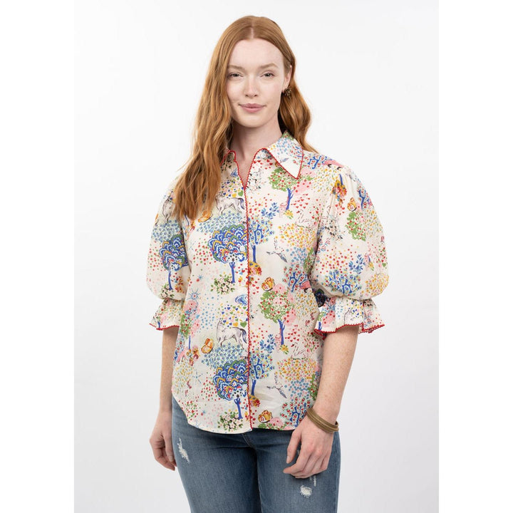 Ivy Jane Whimsical Top - Multi-Color Print Puff Sleeve Blouse