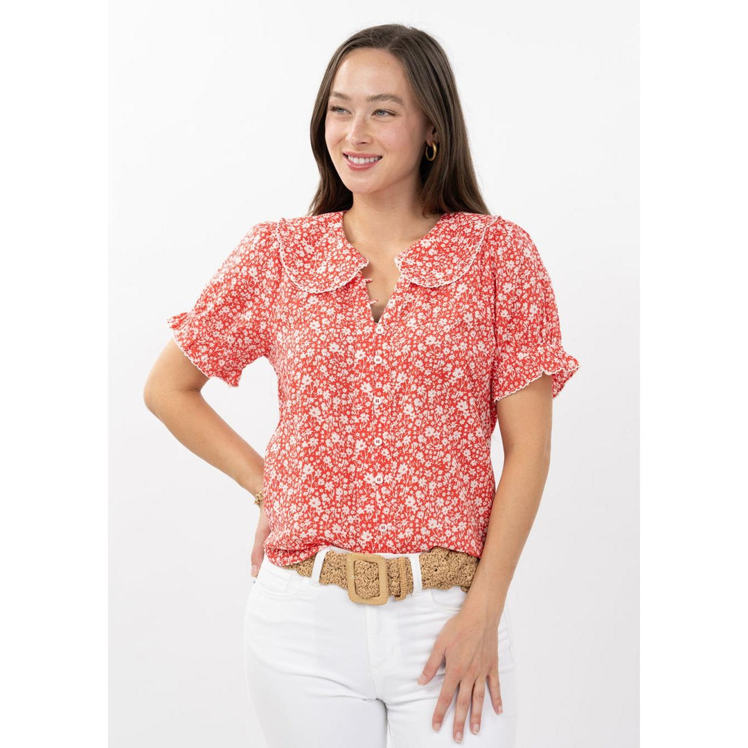Ivy Jane "The Ditsy Poet" Floral Top - Red Puff Sleeve Blouse