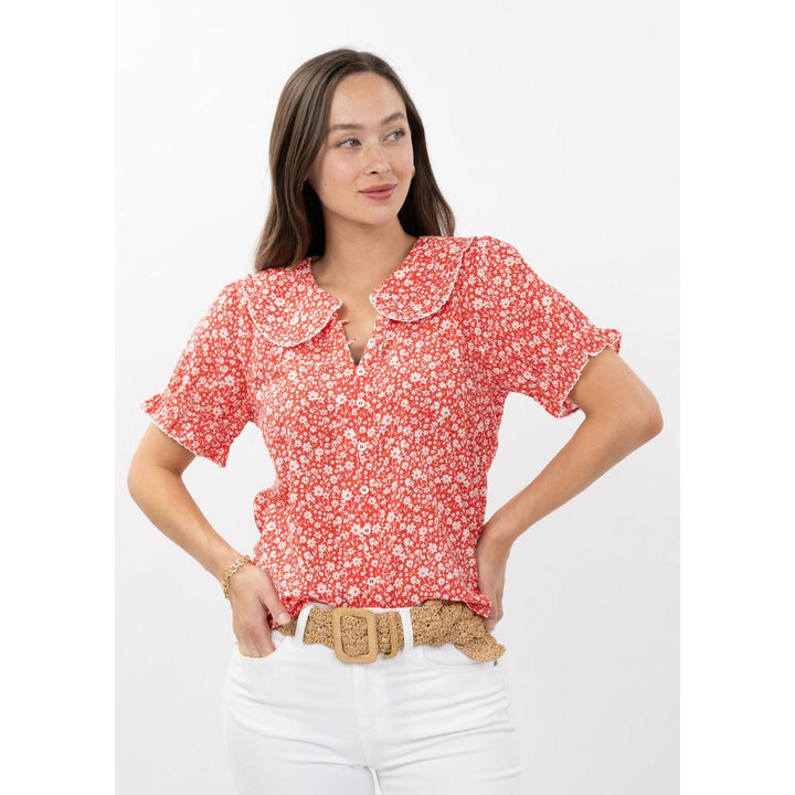 Ivy Jane "The Ditsy Poet" Floral Top - Red Puff Sleeve Blouse