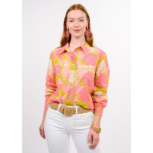Blooms A Plenty shirt, Ivy Jane 641506, coral floral button-down, women's spring floral top, designer floral blouse, Ivy Jane spring 2026 tops, boutique floral shirt.