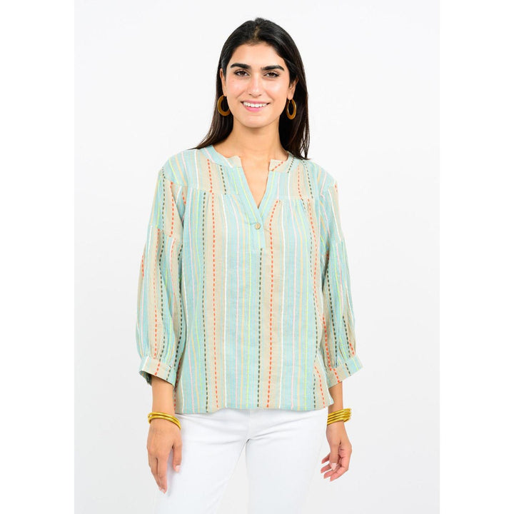 Gauze Striped Popover Top