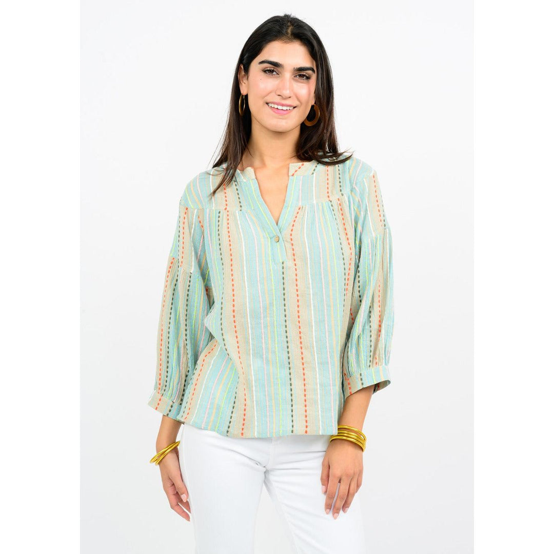 Gauze Striped Popover Top