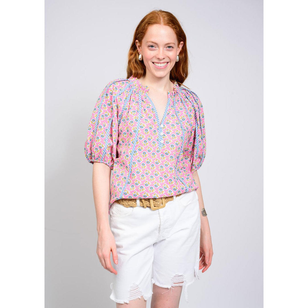 Ivy Jane Striped Trim Floral Top