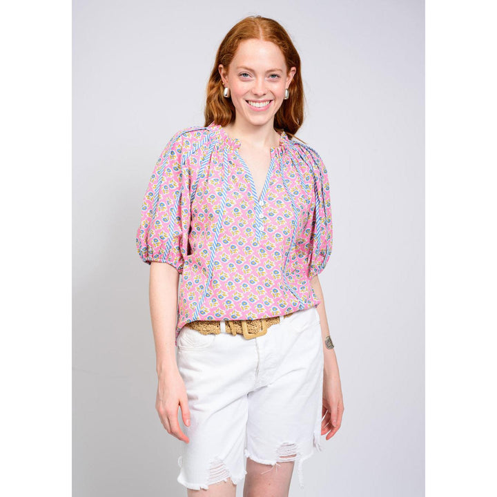 Ivy Jane Striped Trim Floral Top