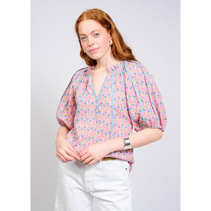 Ivy Jane Striped Trim Floral Top
