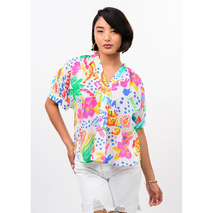 The relaxed drape and short dolman sleeves of the Ivy Jane multi-color popover top.