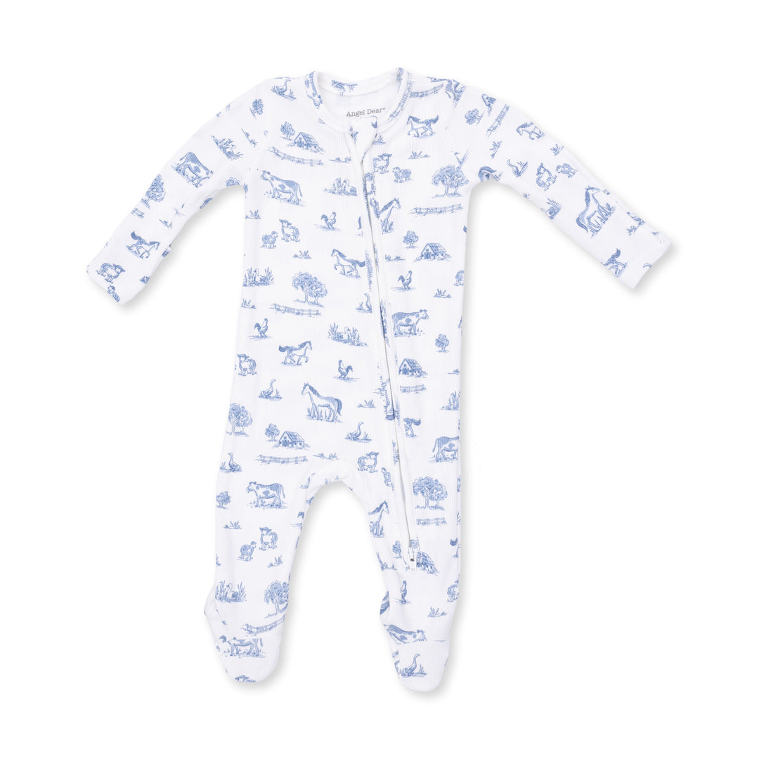 Angel Dear Farm Friends 2 Way Zipper Footie Ivory &amp; Blue