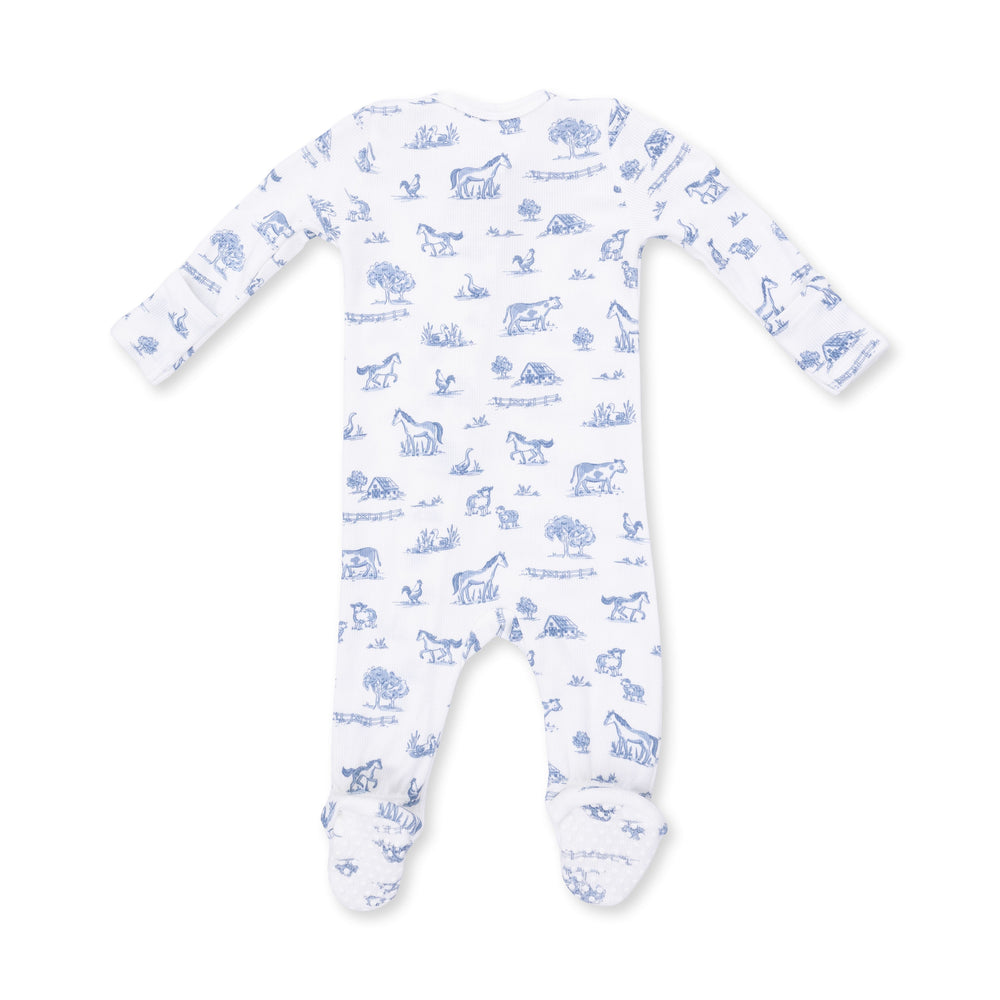 Angel Dear Farm Friends 2 Way Zipper Footie Ivory & Blue