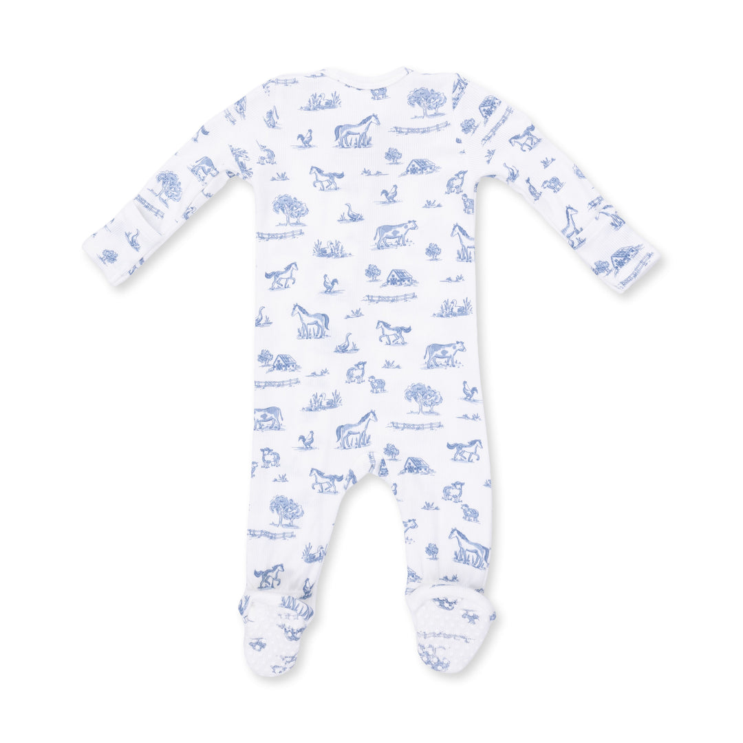 Angel Dear Farm Friends 2 Way Zipper Footie Ivory &amp; Blue
