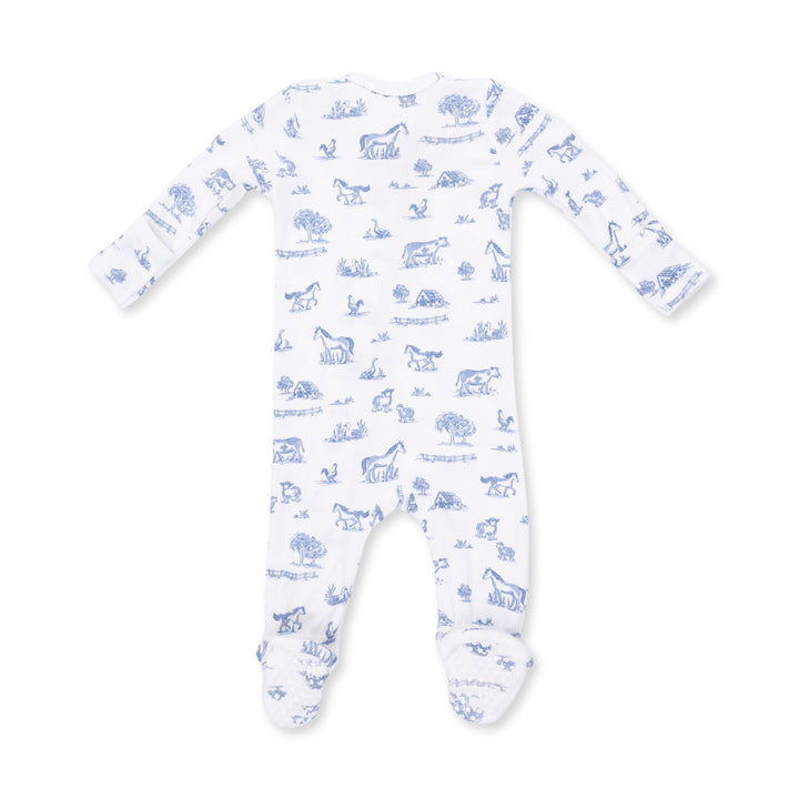 Angel Dear Farm Friends 2 Way Zipper Footie Ivory &amp; Blue