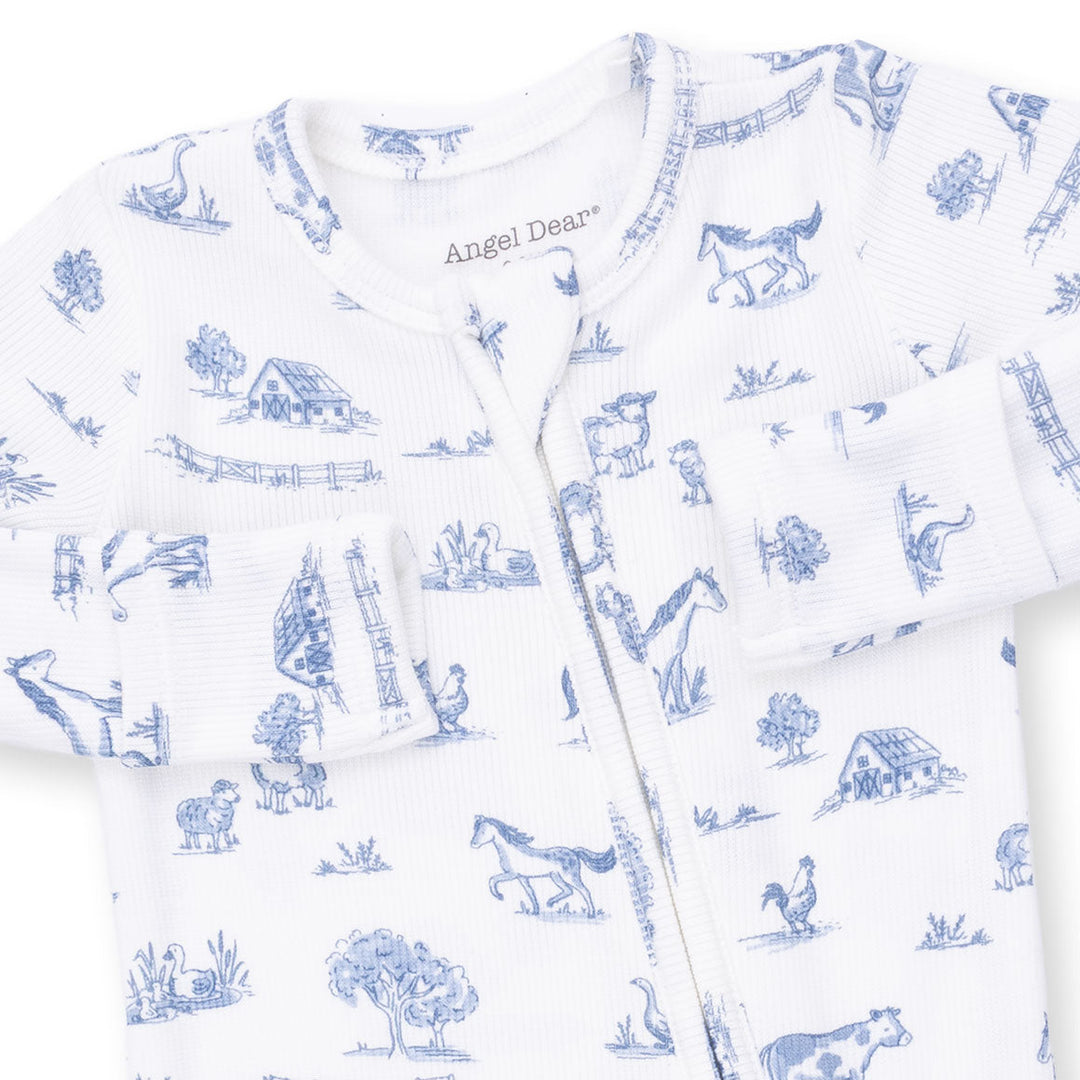 Angel Dear Farm Friends 2 Way Zipper Footie Ivory &amp; Blue