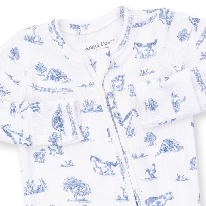 Angel Dear Farm Friends 2 Way Zipper Footie Ivory &amp; Blue