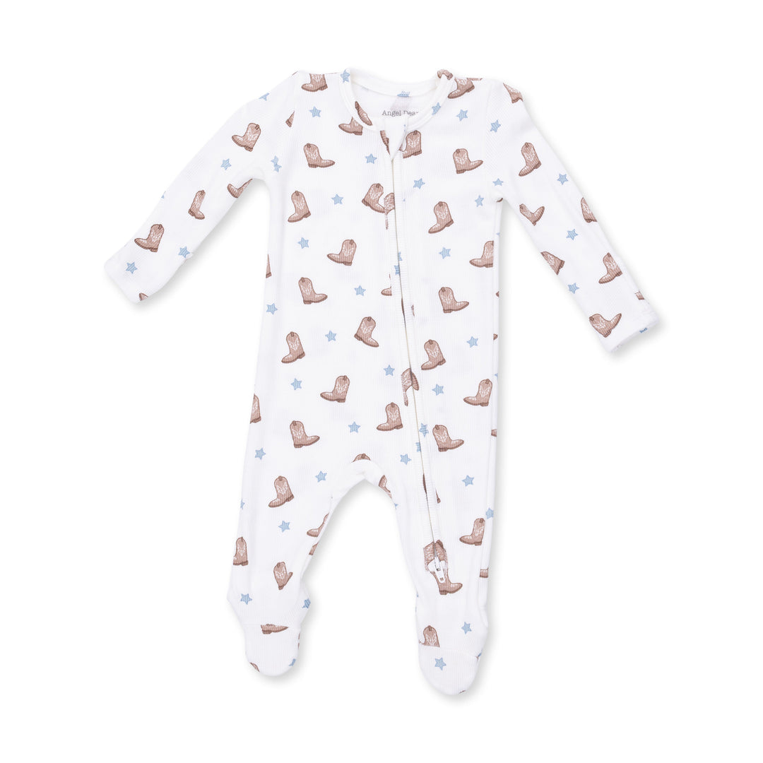 Angel Dear Mini Cowboy Boots 2 Way Zipper Footie Off White