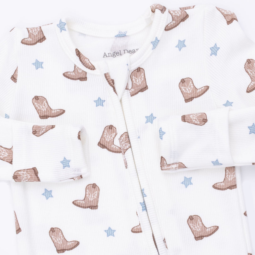 Angel Dear Mini Cowboy Boots 2 Way Zipper Footie Off White